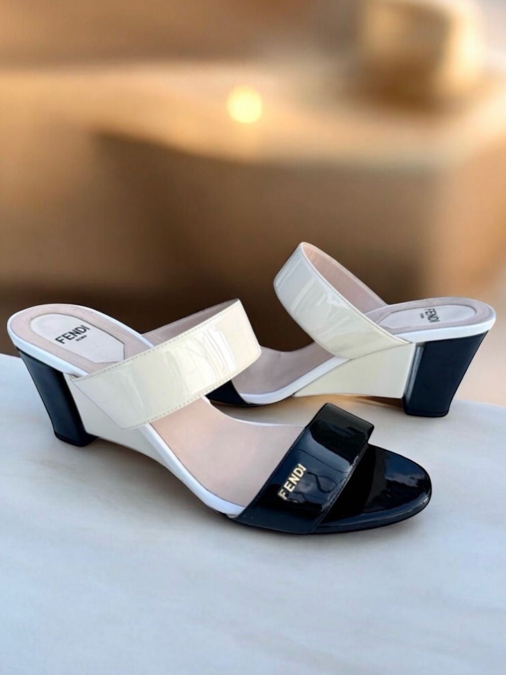 FENDI Patent Sandals Two Tone Wedges